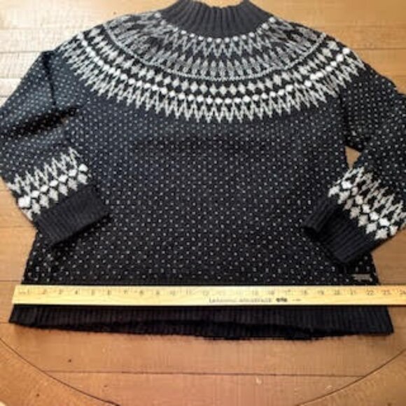 Eddie Bauer Women’s Wool Blend Nordic Fair Isle Sweater Black Ivory Size Large - Picture 9 of 13